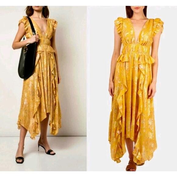 $850 Ulla Johnson Nerissa Dress Citrine Masterd Yellow Dress Sz 4 Midi